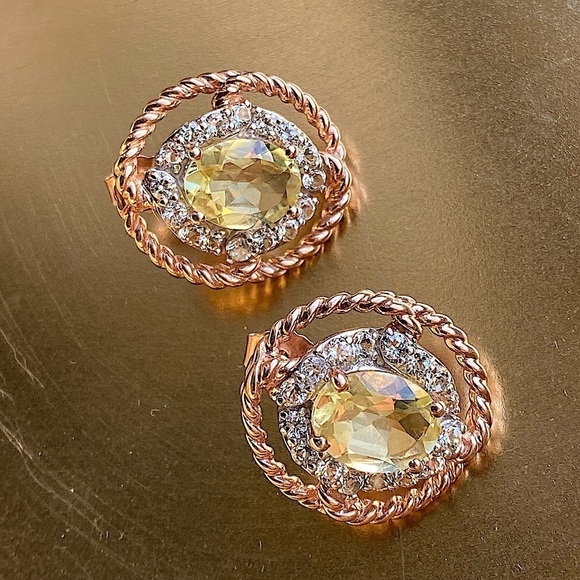 GOLD plated Sterling silver citrine and white topaz earrings